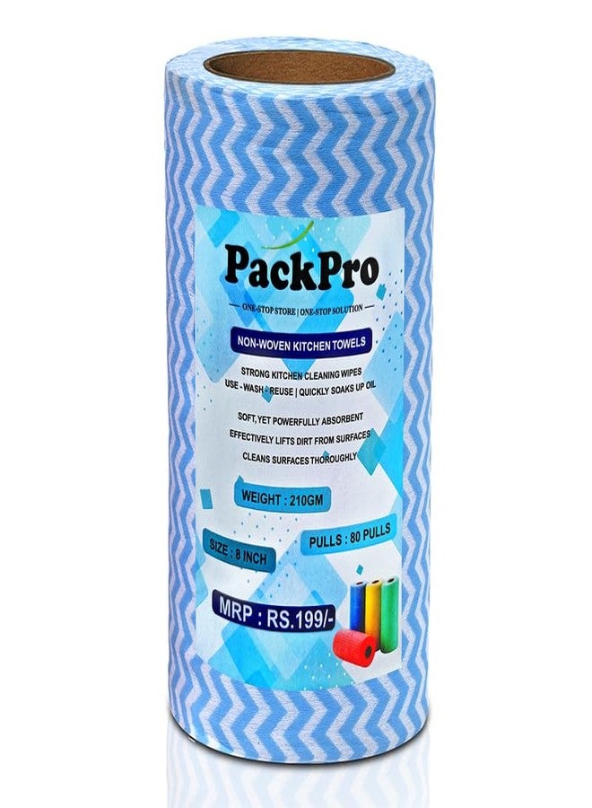 PackPro Non-Woven Kitchen Towel Roll | Blue | 80 Pulls | Washable, Eco-Friendly, Disposable Cleaning Towels for Home, Office, and Kitchen Use | Soft & Highly Absorbent - Image 1
